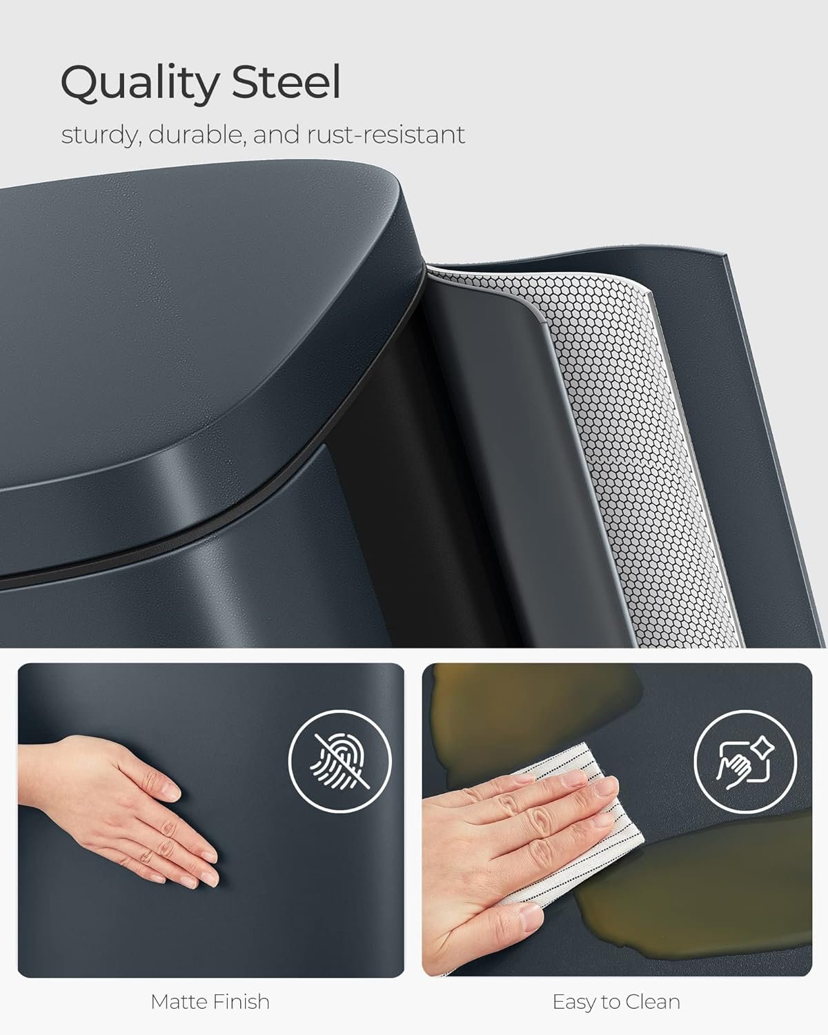 Coș de gunoi Songmics LTB03GS – 30 L, pedală, capac cu închidere lentă, oțel, gri închis - imagine 4