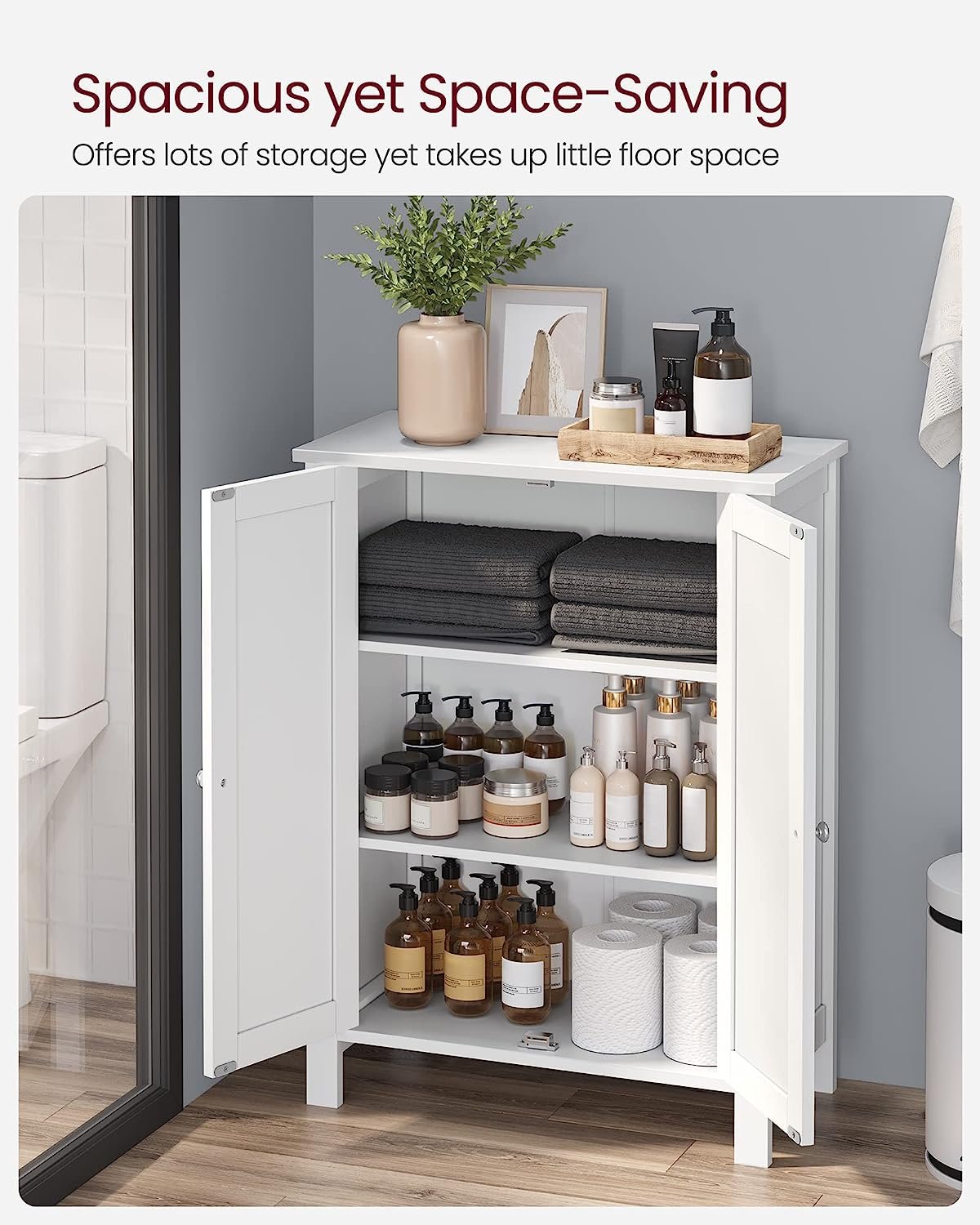 Dulap de baie Vasagle BCB60W – de podea, 2 rafturi reglabile, alb, 30 × 60 × 80 cm - imagine 4