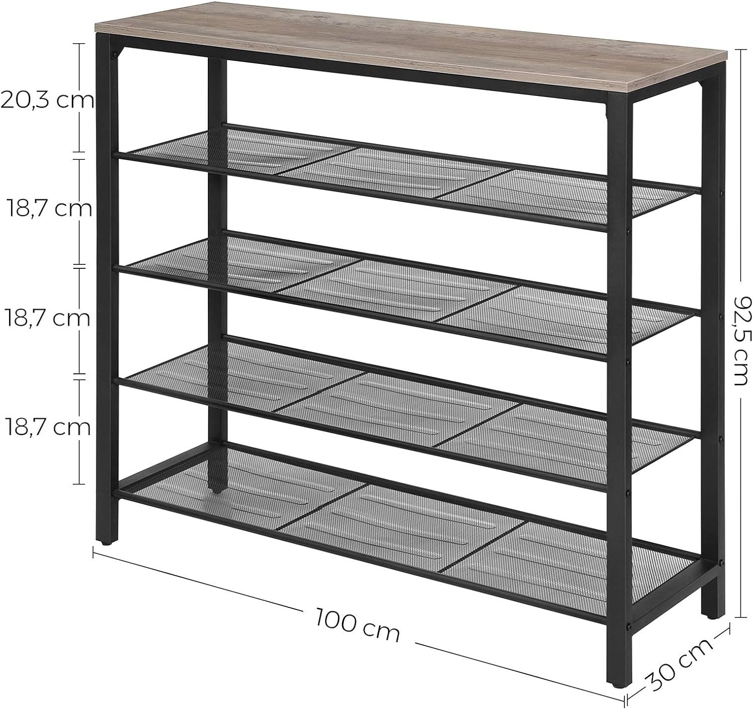 Raft pantofi Vasagle LBS015B02 – 4 niveluri din plasă, poliță superioară, 100 × 30 × 92 cm - imagine 4