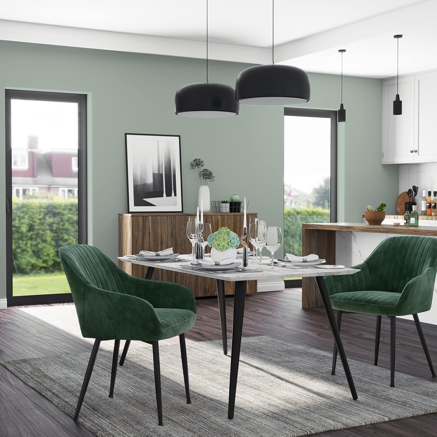Scaun living Songmics LDC087C01 – catifea verde, cotiere, 120 kg - imagine 4