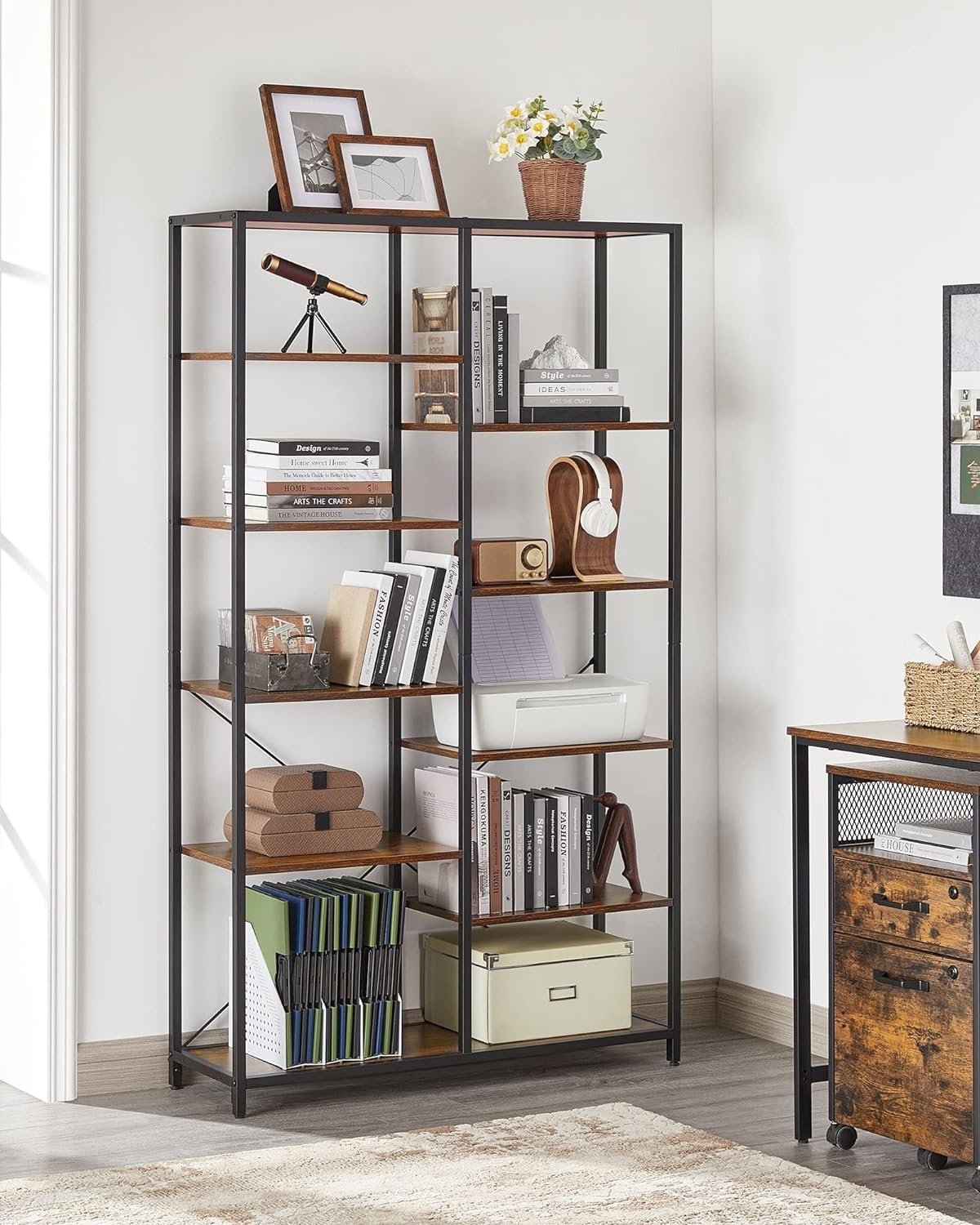 Bibliotecă Vasagle LLS155B01 – 5 etaje, 10 compartimente, stil industrial, 30 × 100 × 170 cm - imagine 4