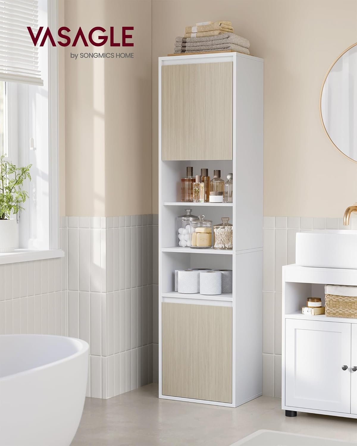 Dulap de baie Vasagle BBK762N01 – montare pe podea sau perete, 7 compartimente - imagine 4