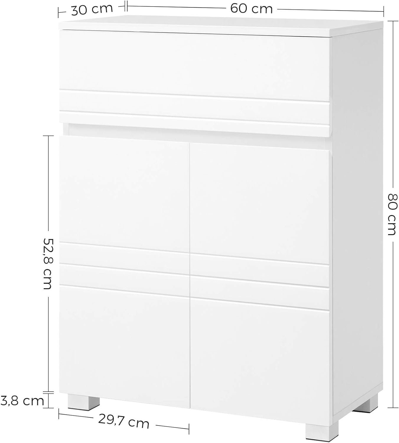 Dulap baie de podea Vasagle BBK140W01 – sertar, ușă dublă, poliță reglabilă, alb - imagine 5