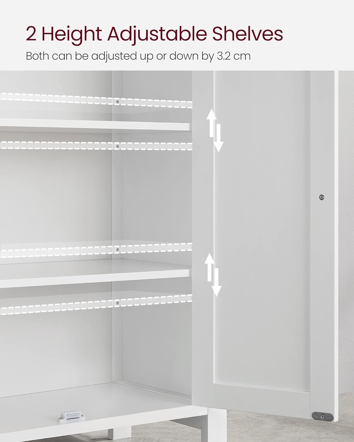 Dulap de baie Vasagle BCB60W – de podea, 2 rafturi reglabile, alb, 30 × 60 × 80 cm - imagine 5