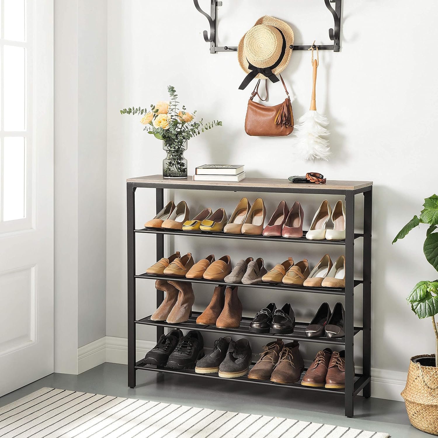 Raft pantofi Vasagle LBS015B02 – 4 niveluri din plasă, poliță superioară, 100 × 30 × 92 cm - imagine 5