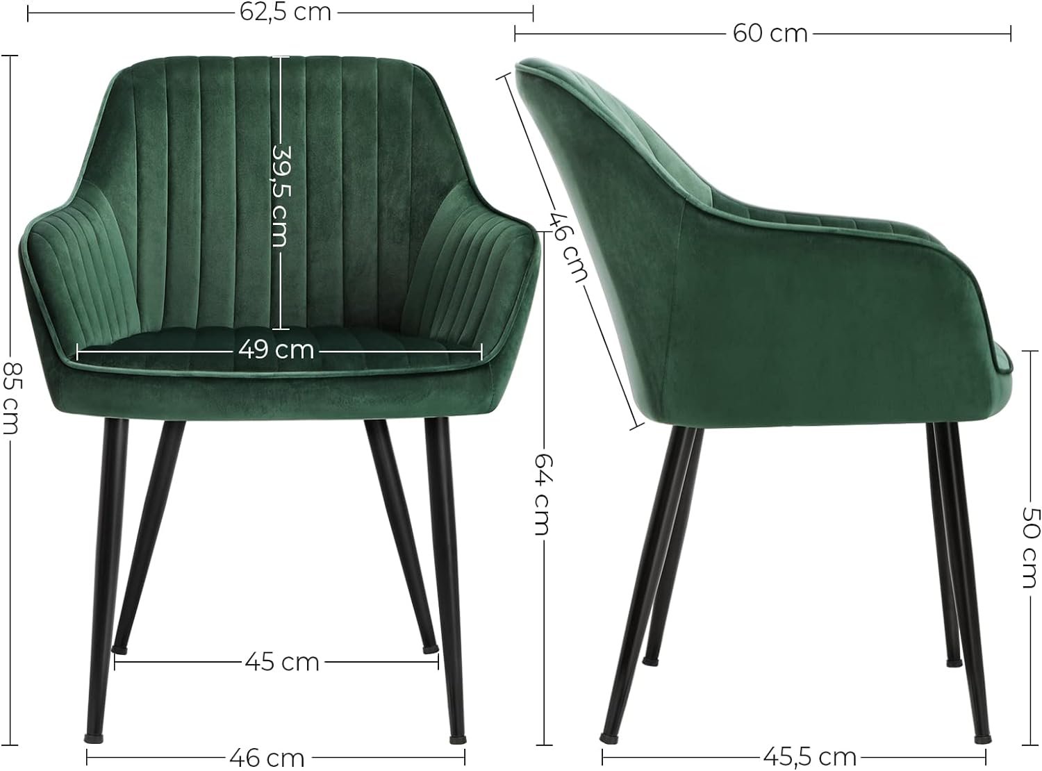 Scaun living Songmics LDC087C01 – catifea verde, cotiere, 120 kg - imagine 5