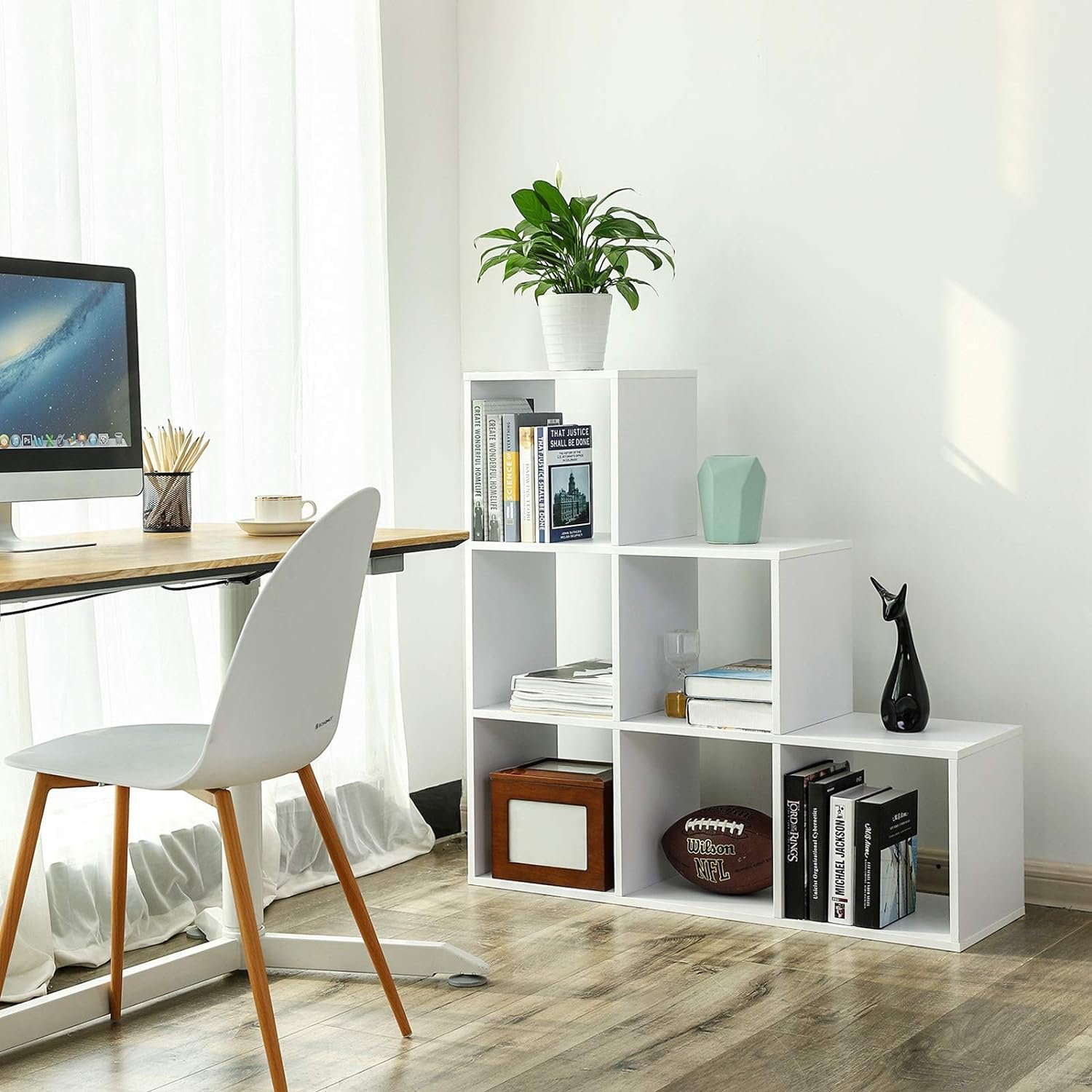 Bibliotecă Vasagle LBC63WT cu 6 compartimente – cuburi deschise, PAL de 15 mm, alb - imagine 6