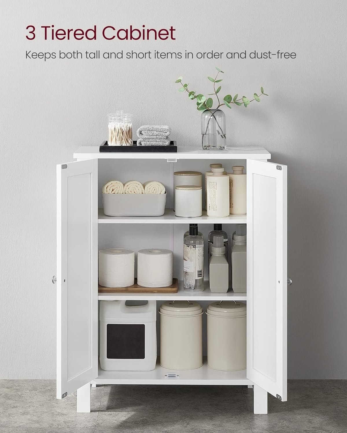 Dulap de baie Vasagle BCB60W – de podea, 2 rafturi reglabile, alb, 30 × 60 × 80 cm - imagine 6
