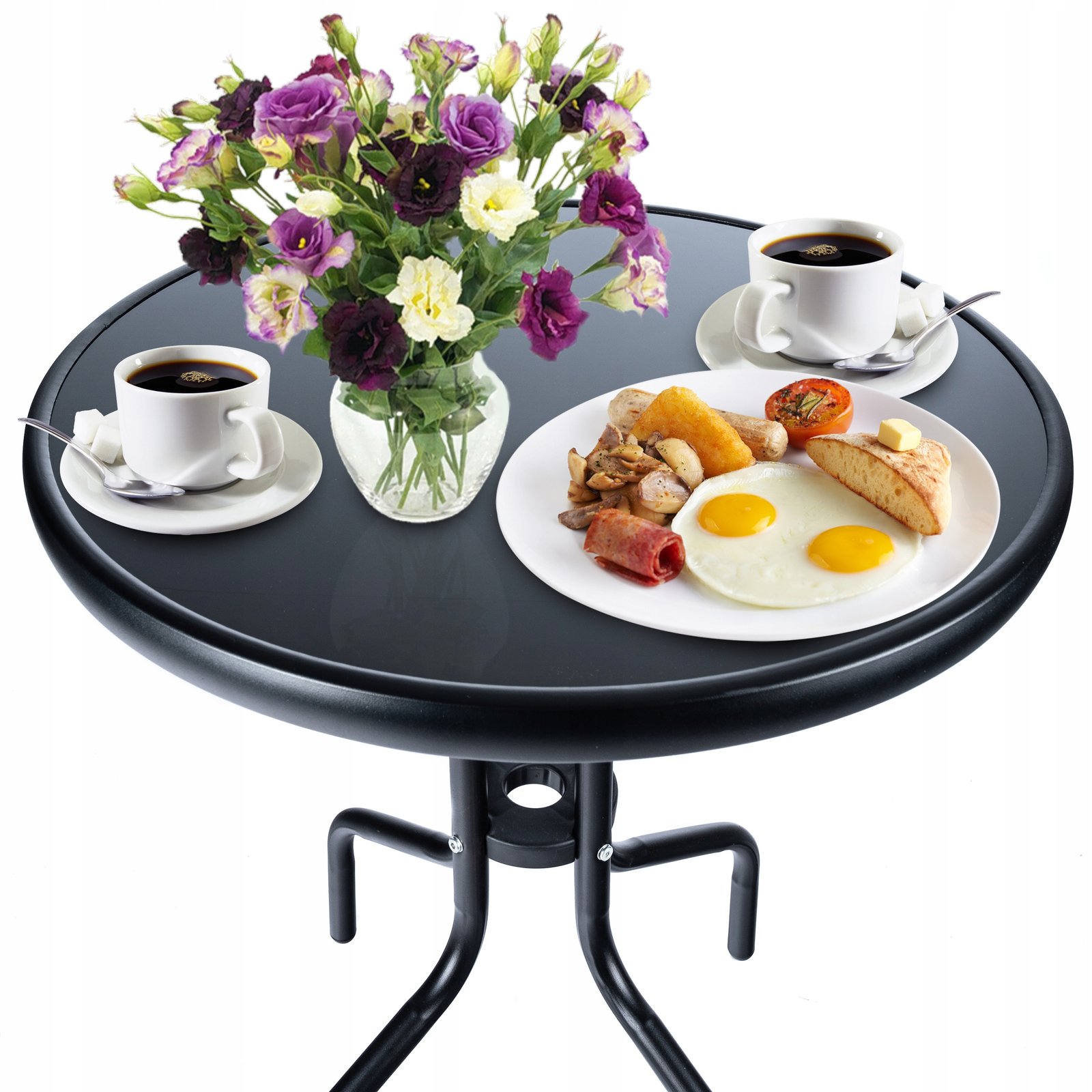 Set mobilier grădină Oneiro GO-O15A – masă cu blat de sticlă și 2 scaune pliabile, negru - imagine 6