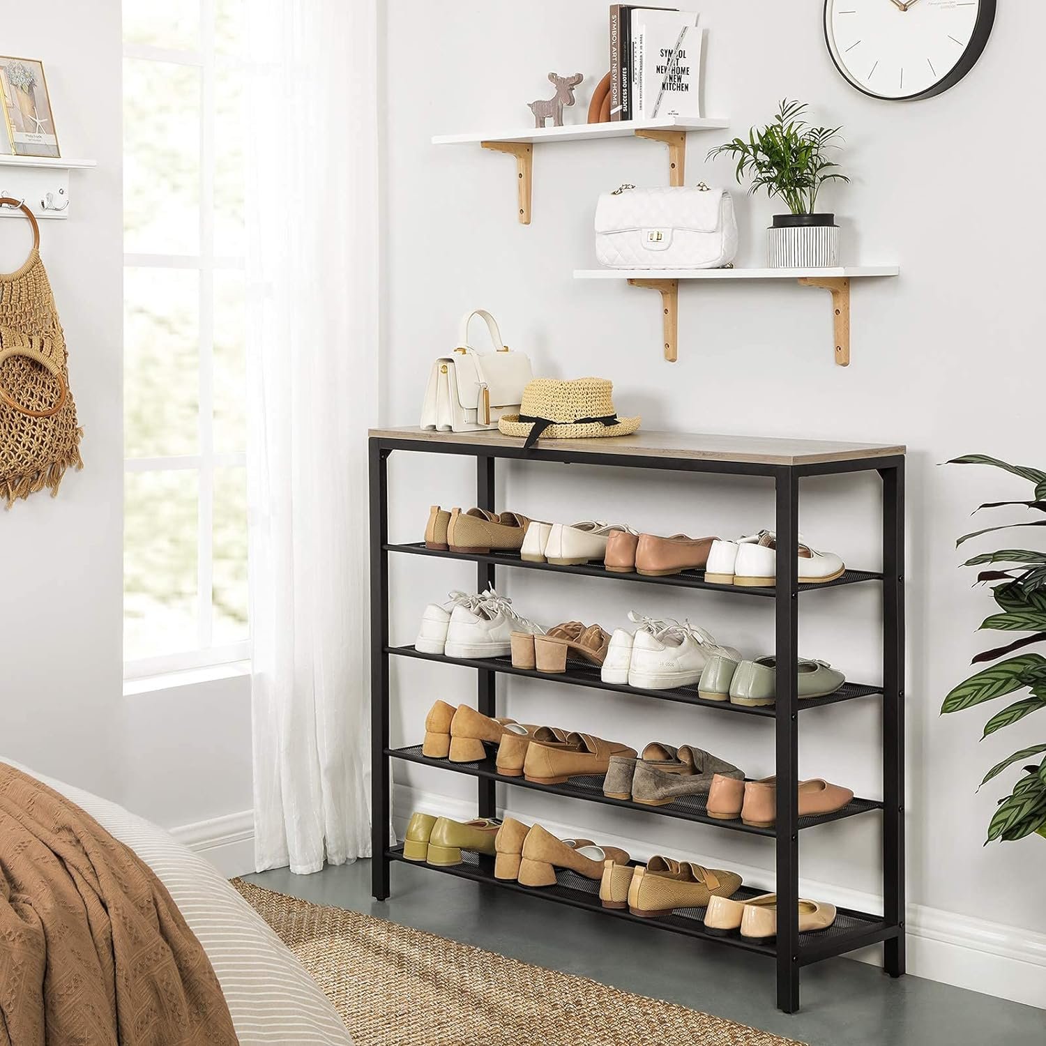 Raft pantofi Vasagle LBS015B02 – 4 niveluri din plasă, poliță superioară, 100 × 30 × 92 cm - imagine 6