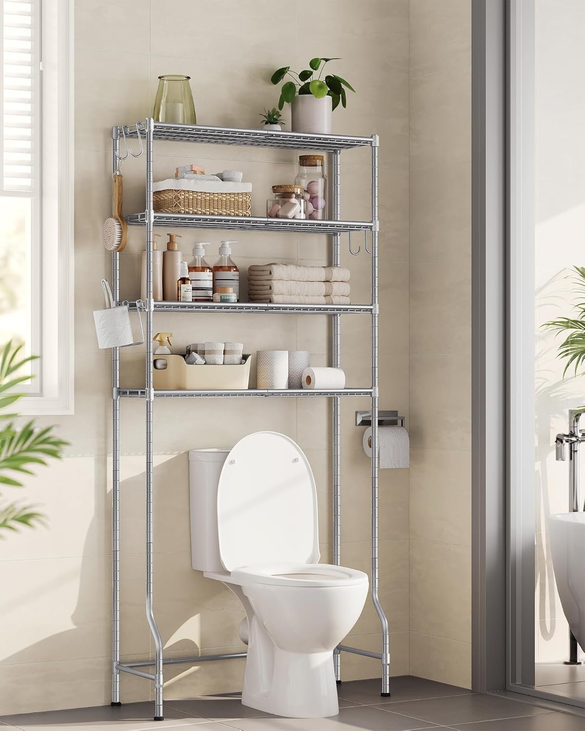 Raft de baie Songmics BTS023G01 – 4 niveluri, peste WC sau mașină de spălat, argintiu - imagine 6