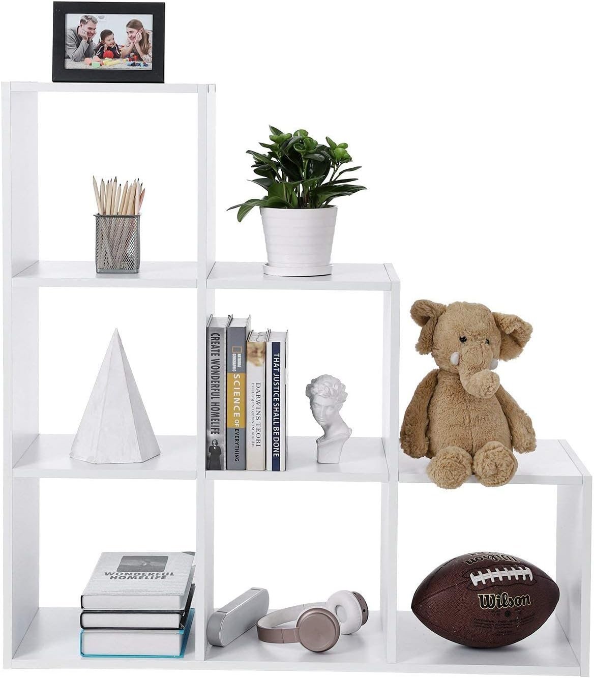 Bibliotecă Vasagle LBC63WT cu 6 compartimente – cuburi deschise, PAL de 15 mm, alb - imagine 7