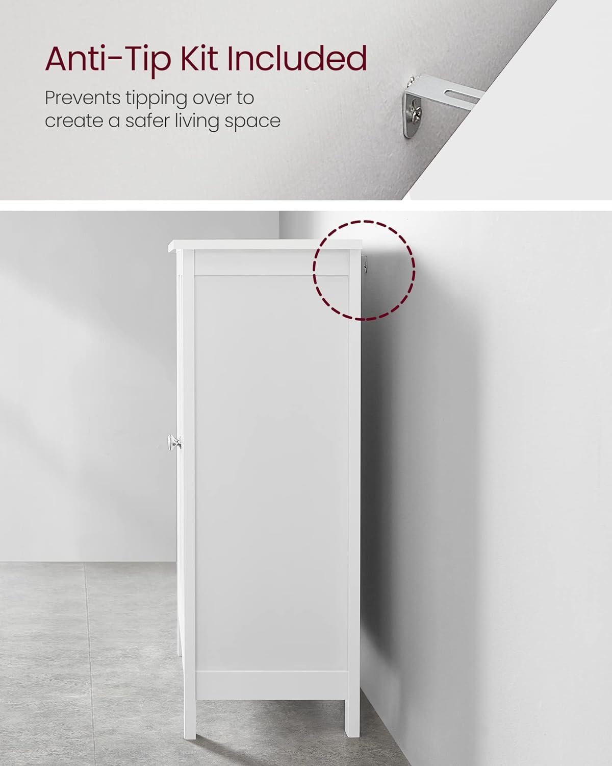 Dulap de baie Vasagle BCB60W – de podea, 2 rafturi reglabile, alb, 30 × 60 × 80 cm - imagine 7