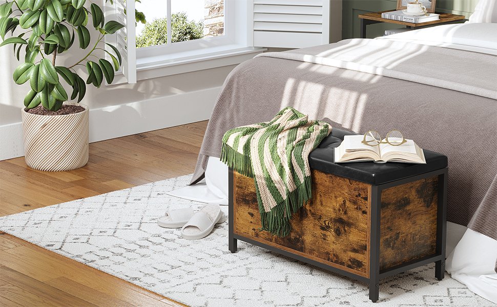 Bancă cu ladă de depozitare Vasagle LSC80BX – 40 × 80 × 50 cm, pernă captușită - imagine 7