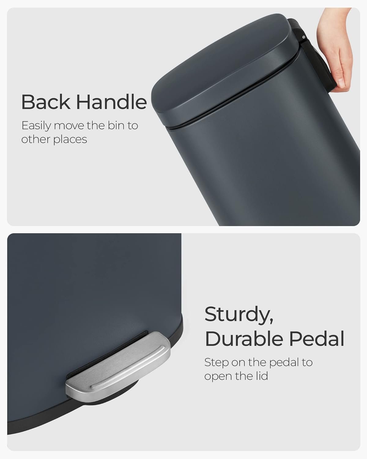 Coș de gunoi Songmics LTB03GS – 30 L, pedală, capac cu închidere lentă, oțel, gri închis - imagine 7