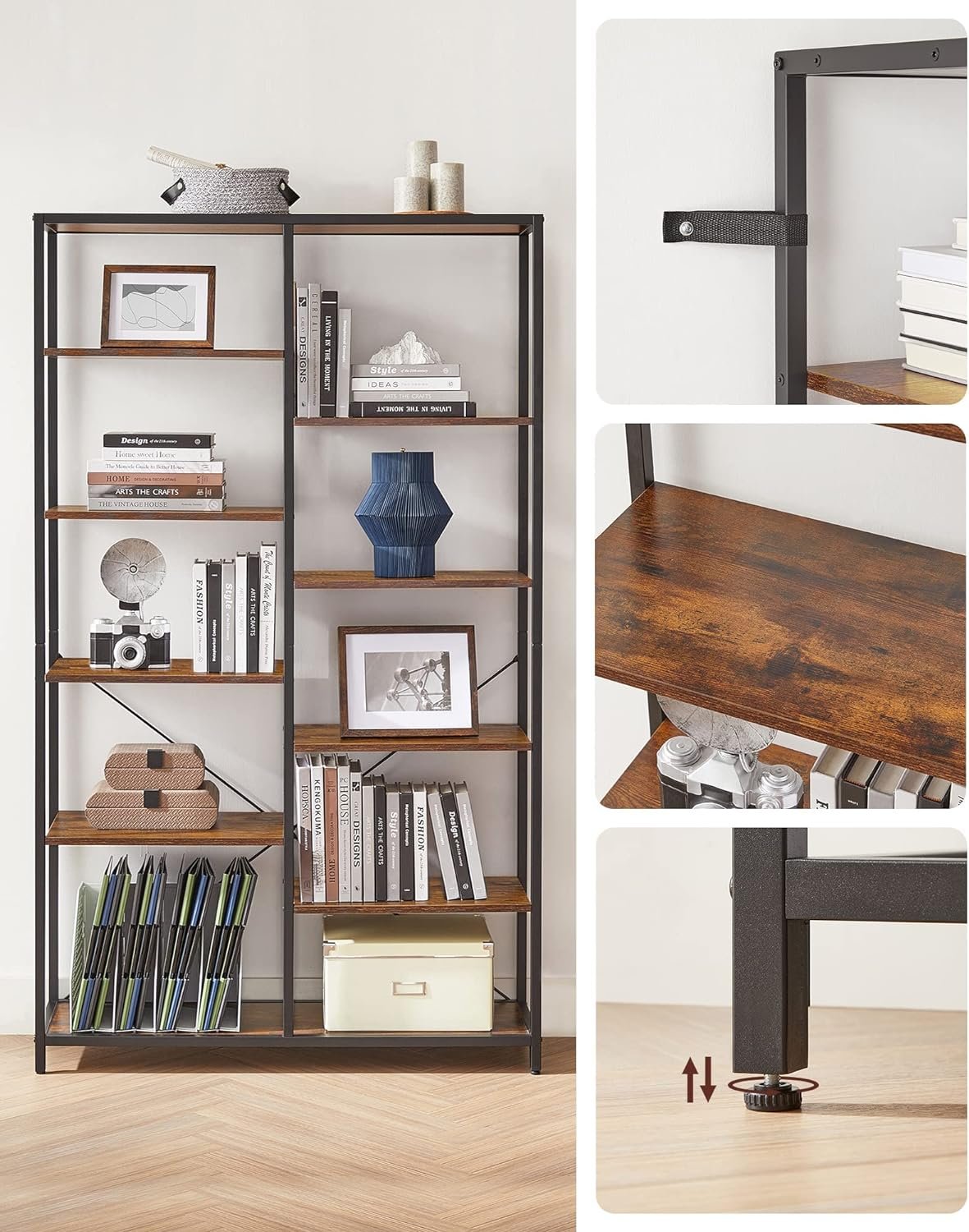 Bibliotecă Vasagle LLS155B01 – 5 etaje, 10 compartimente, stil industrial, 30 × 100 × 170 cm - imagine 7