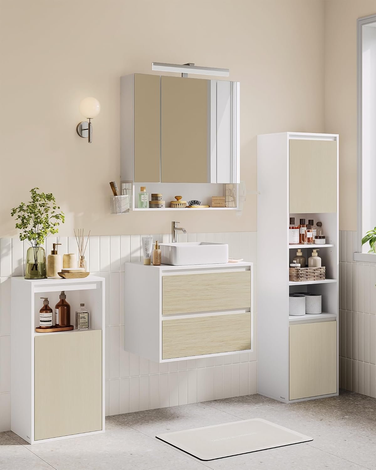 Dulap de baie Vasagle BBK762N01 – montare pe podea sau perete, 7 compartimente - imagine 7
