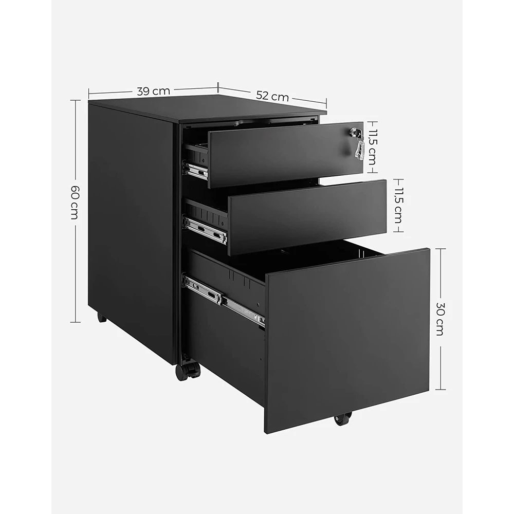 Dulap mobil rollbox Songmics OFC60BK – din oțel, 3 sertare, încuietoare, negru - imagine 6