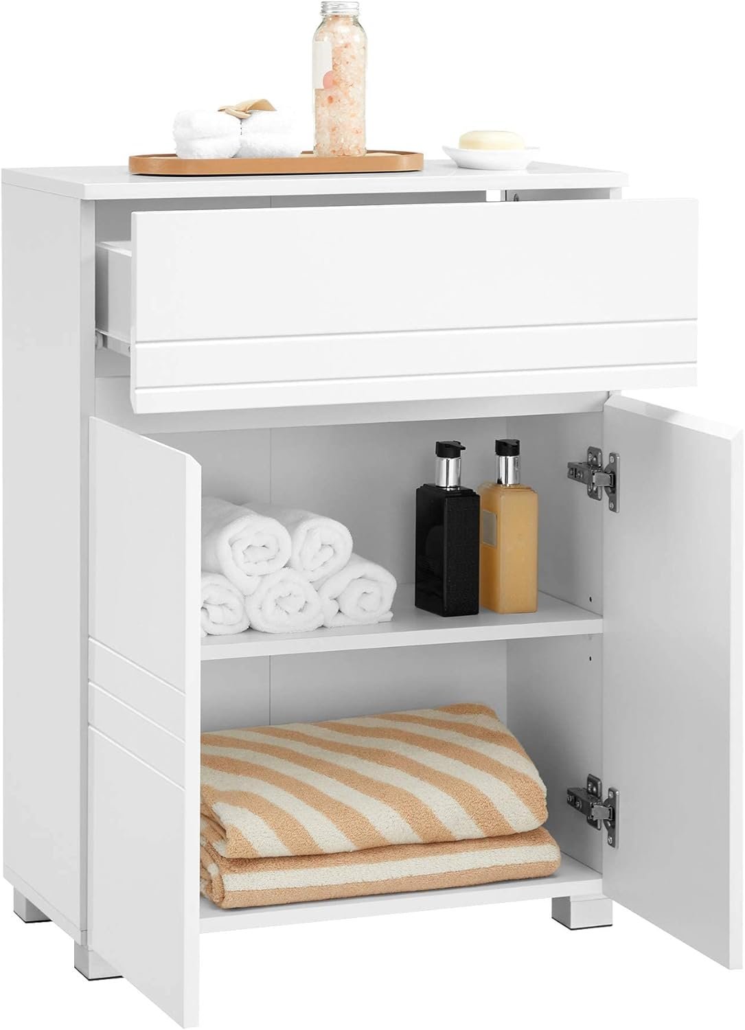 Dulap baie de podea Vasagle BBK140W01 – sertar, ușă dublă, poliță reglabilă, alb - imagine 8