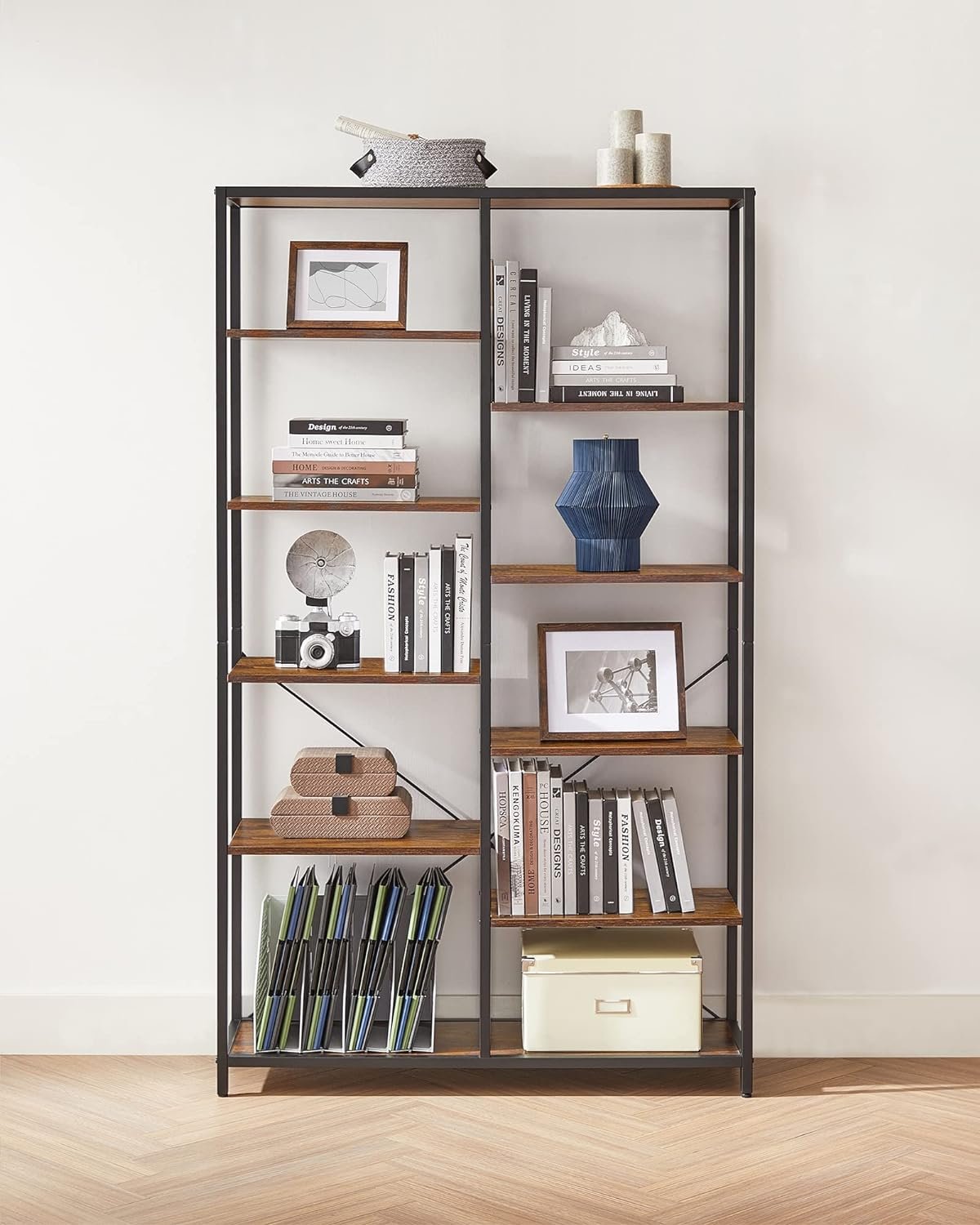 Bibliotecă Vasagle LLS155B01 – 5 etaje, 10 compartimente, stil industrial, 30 × 100 × 170 cm - imagine 8