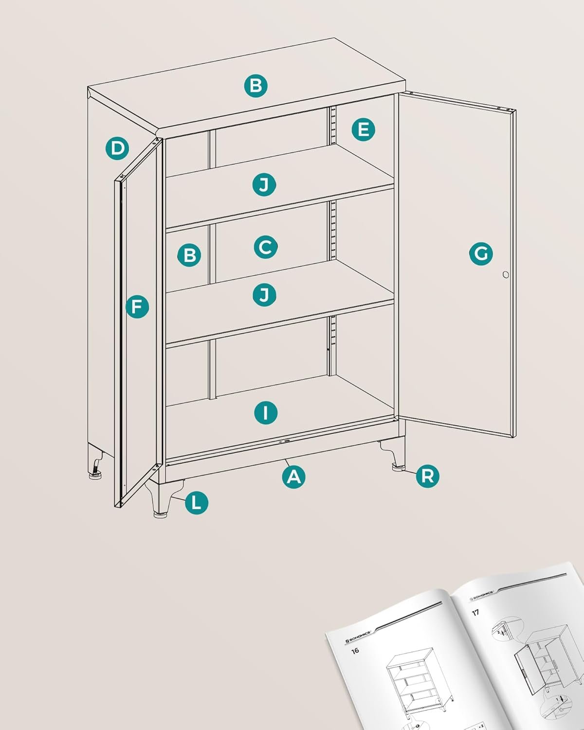 Dulap de birou Songmics OMC012B01 – oțel, 2 uși cu încuietoare, 40 × 60 × 90 cm - imagine 8