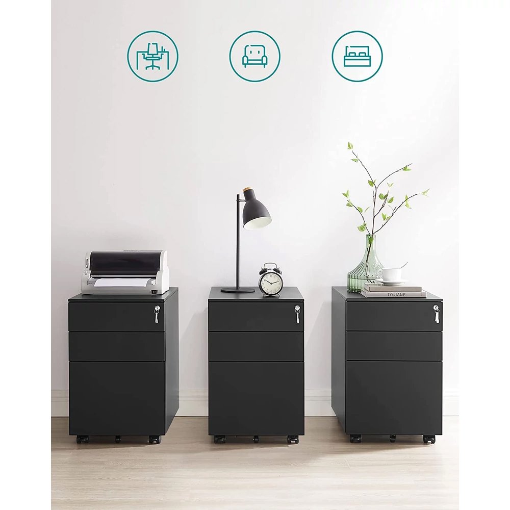 Dulap mobil rollbox Songmics OFC60BK – din oțel, 3 sertare, încuietoare, negru - imagine 7
