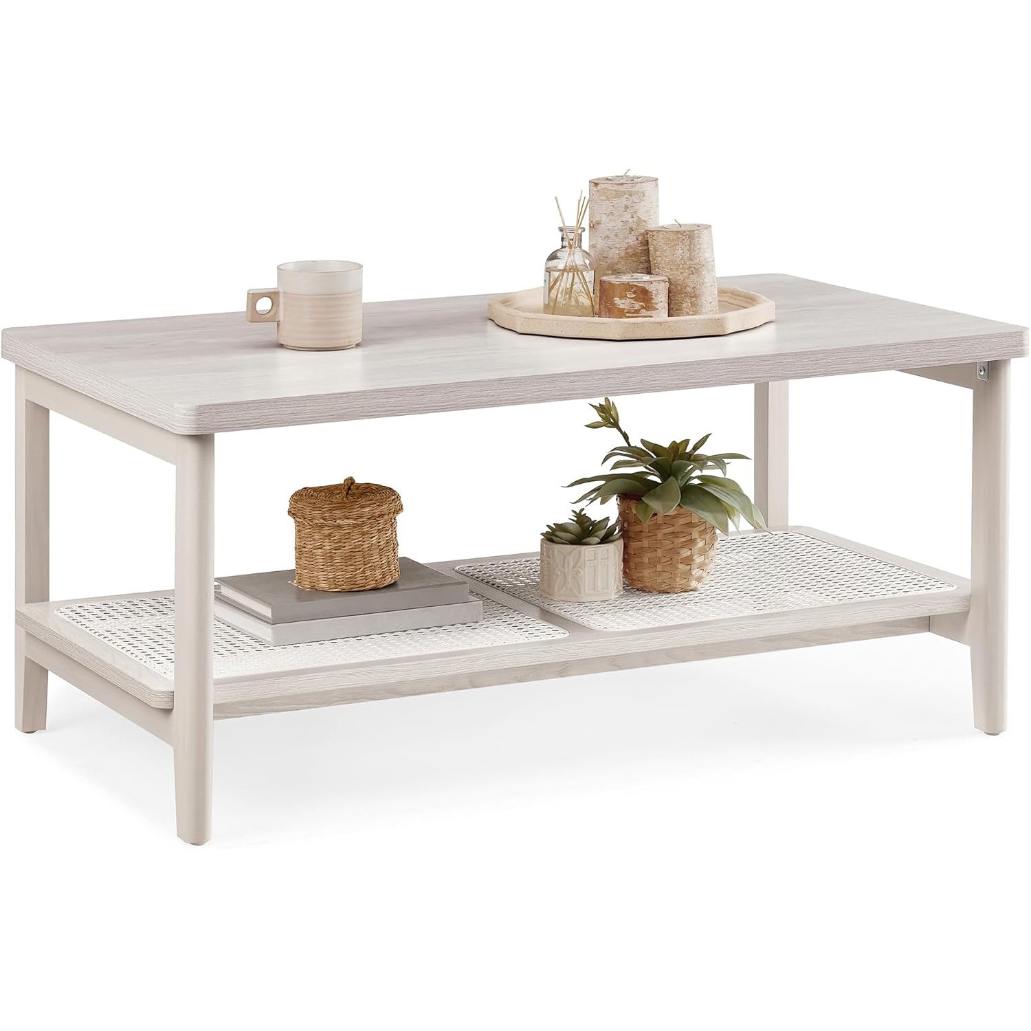 Măsuță de cafea Vasagle LCT240K66 – MDF, cu depozitare pe 2 nivele, stil boho, bej - imagine 5
