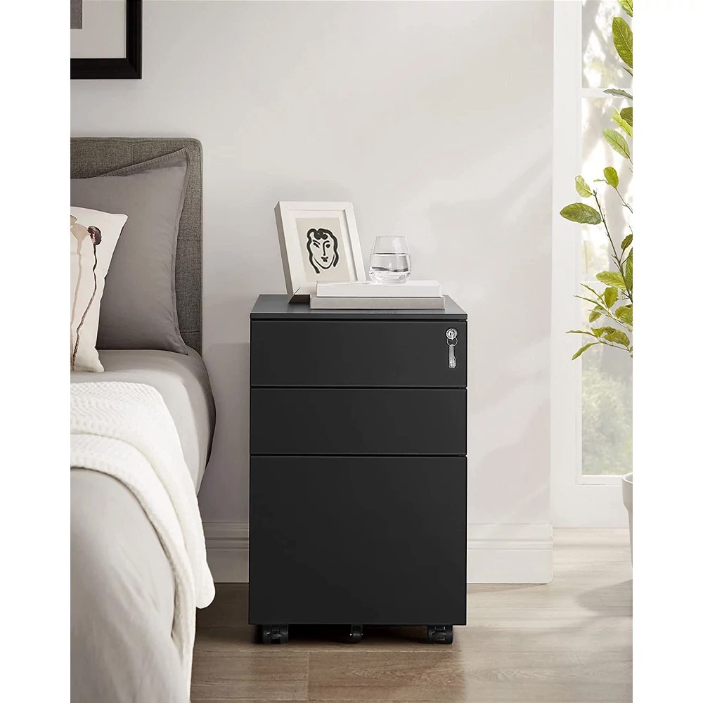 Dulap mobil rollbox Songmics OFC60BK – din oțel, 3 sertare, încuietoare, negru - imagine 8