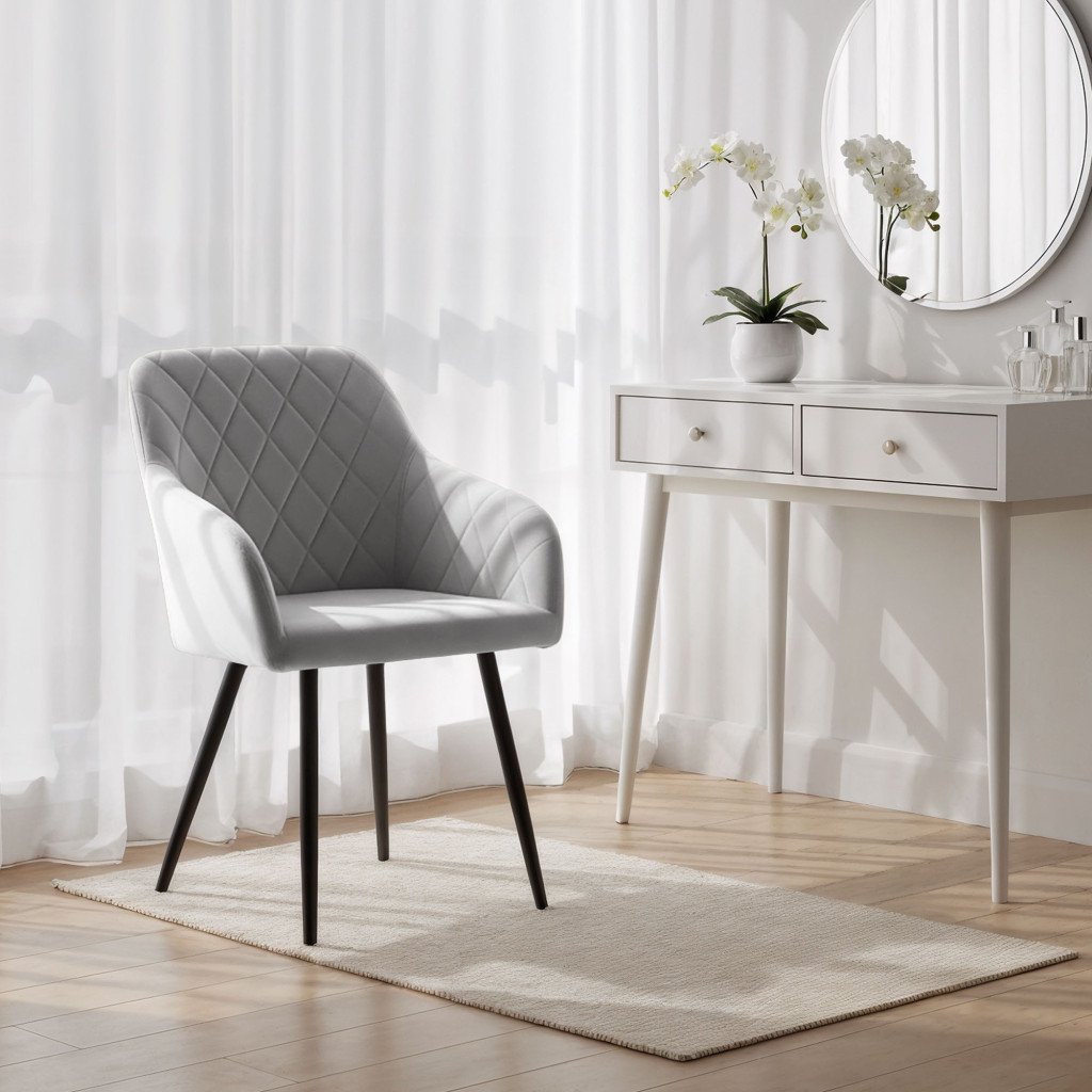 Set 2 scaune dining tapițate Akord Velto – catifea gri, matlasare cu romburi - imagine 8