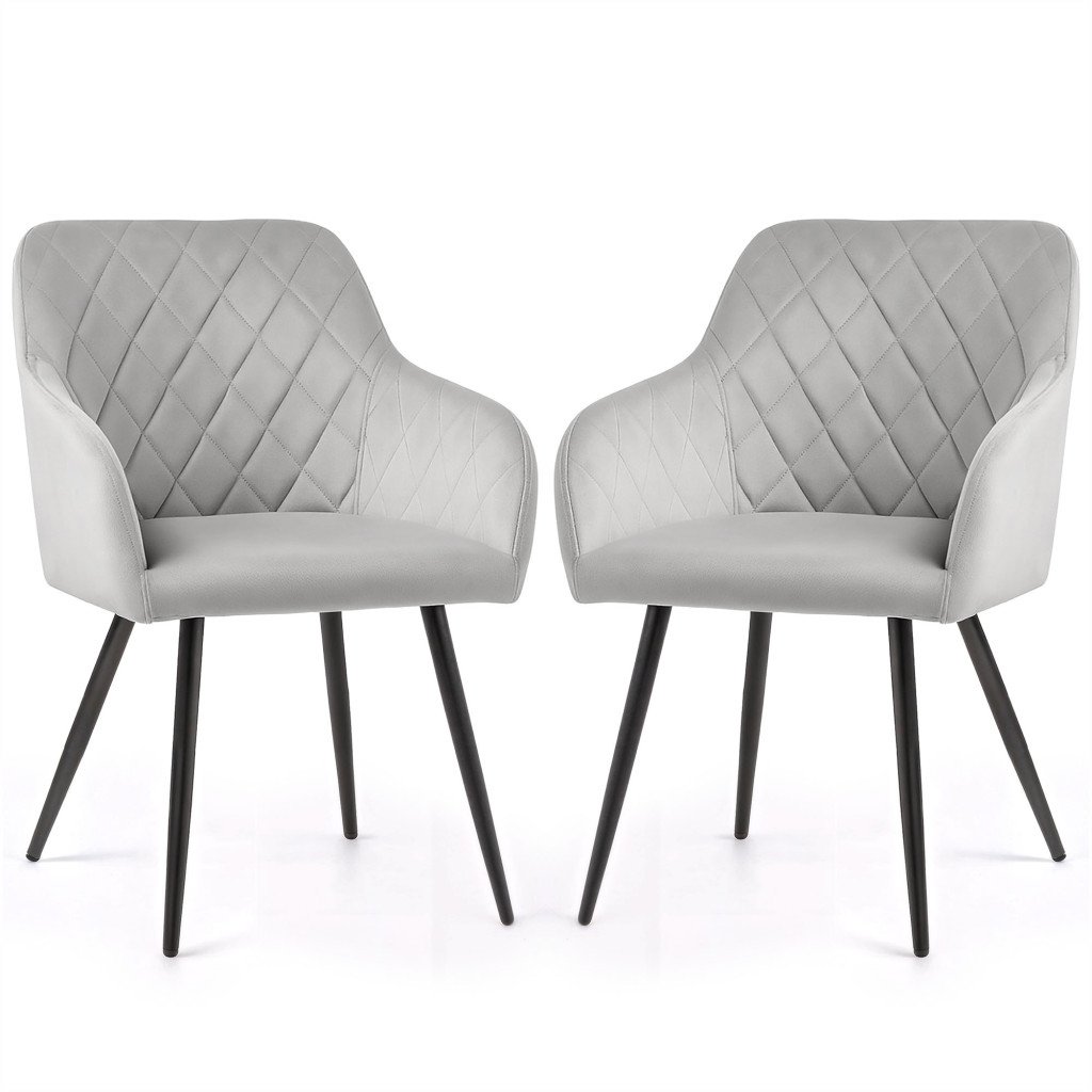 Set 2 scaune dining tapițate Akord Velto – catifea gri, matlasare cu romburi