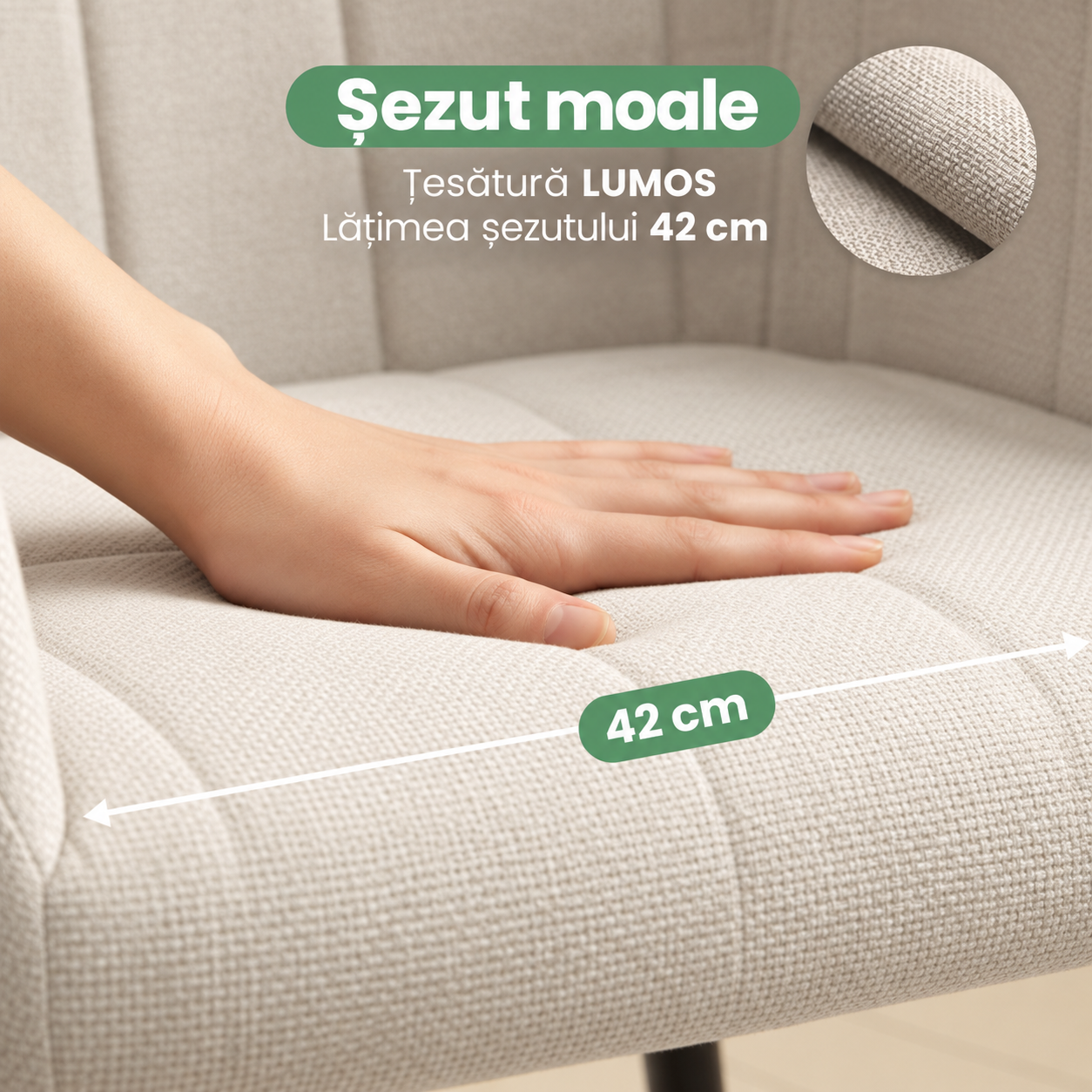 Set 2 scaune dining Akord Luxano din țesătură Lumos – cusături pătrate, crem - imagine 3