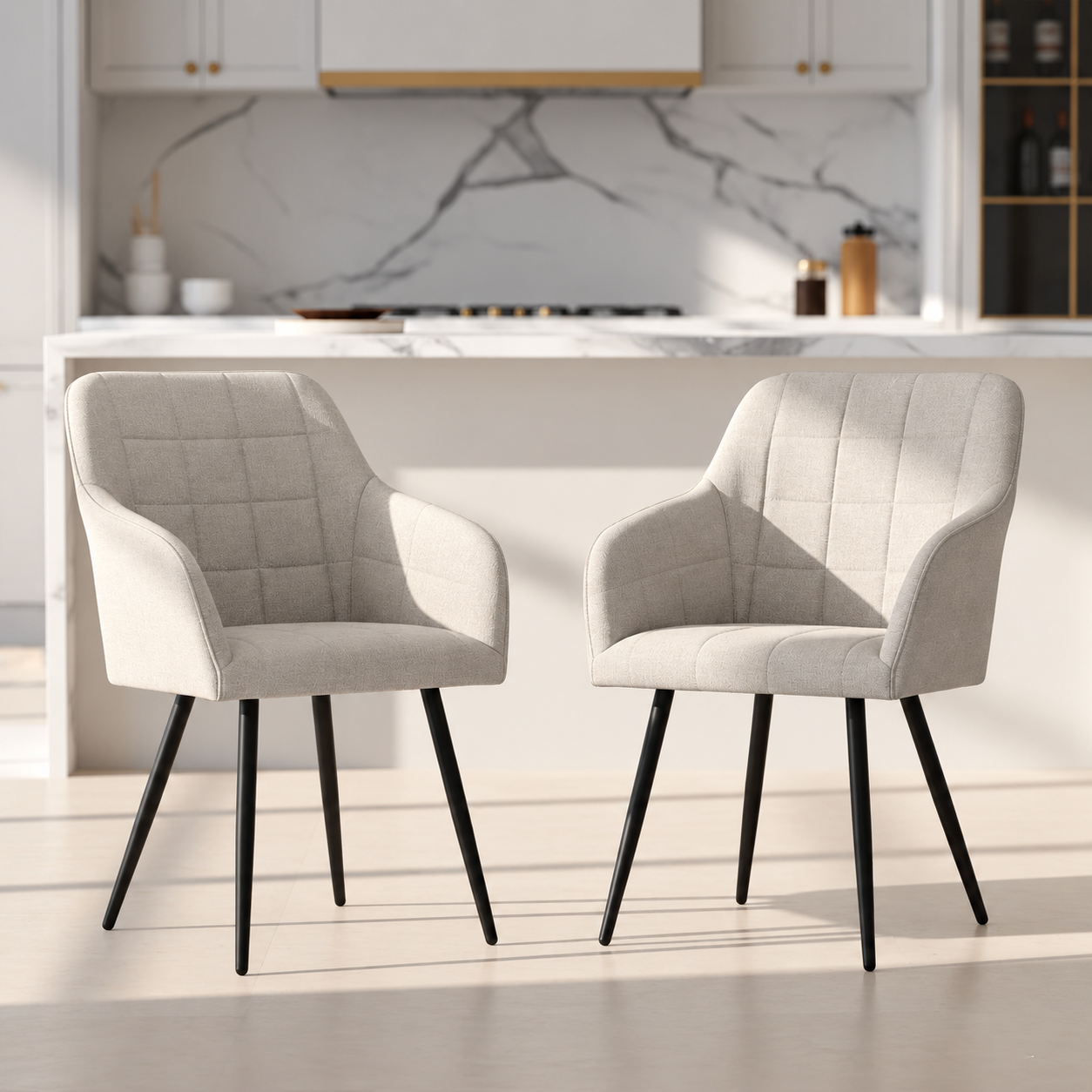 Set 2 scaune dining Akord Luxano din țesătură Lumos – cusături pătrate, crem - imagine 5