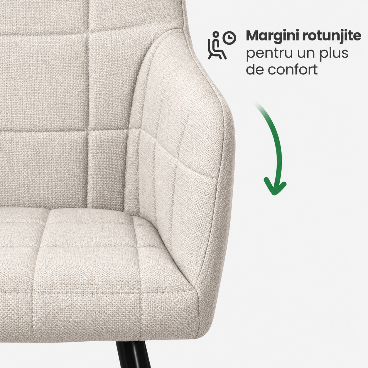 Set 2 scaune dining Akord Luxano din țesătură Lumos – cusături pătrate, crem - imagine 7