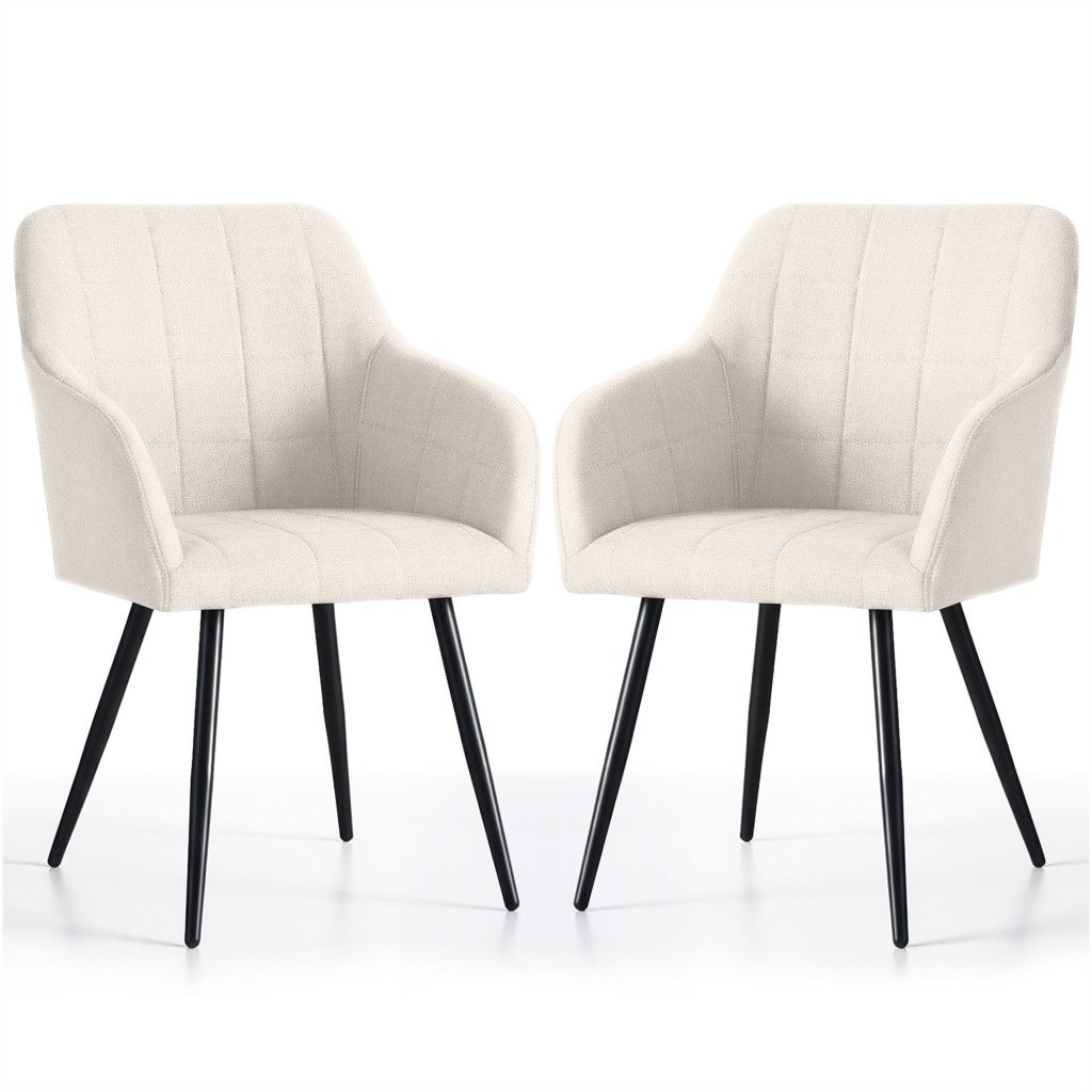 Set 2 scaune dining Akord Luxano din țesătură Lumos – cusături pătrate, crem