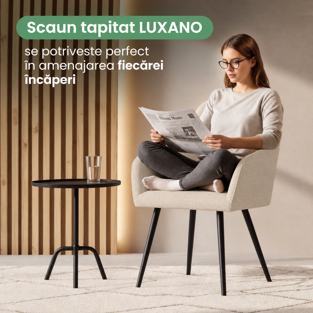 Set 2 scaune dining AKORD Luxano – tapițate cu velur, cusături pătrate, 54 × 58 × 82 cm, bej - imagine 7