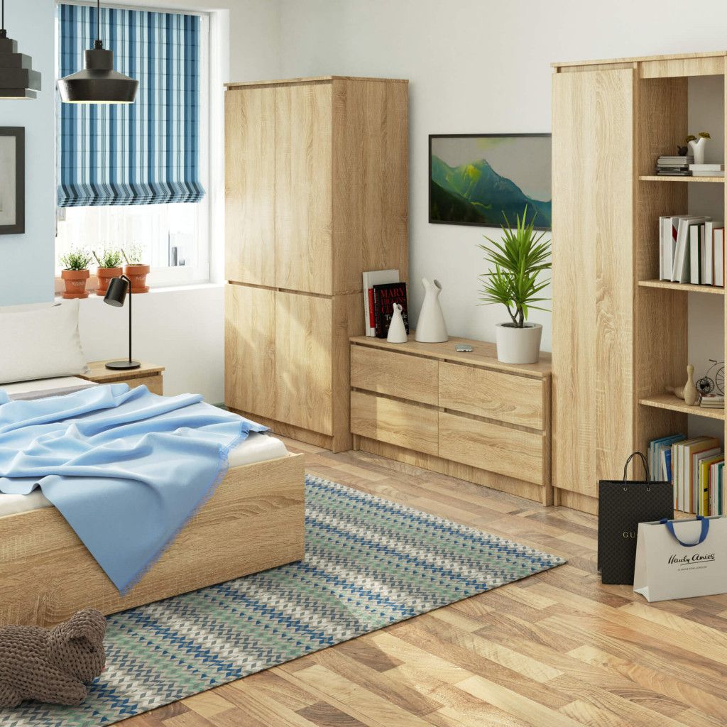 Dulap cu 4 uși S90 – 4 rafturi și bară pentru umerașe, PAL laminat, stejar sonoma - imagine 4