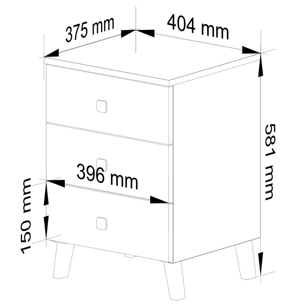 Comodă MOBI K-03 cu 3 sertare – PAL laminat 16 mm, 40 × 37 × 58 cm, cașmir cu detalii aurii - imagine 3