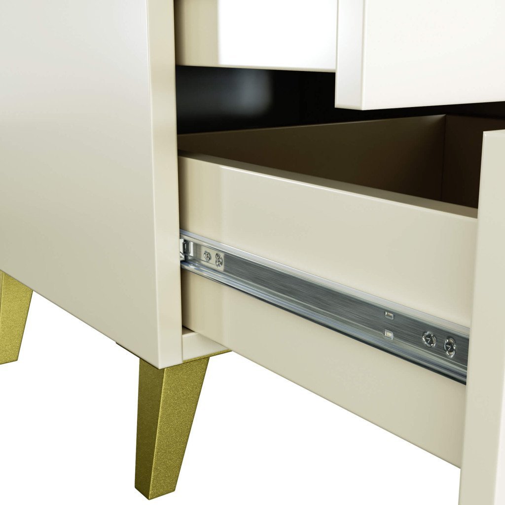 Comodă MOBI K-03 cu 3 sertare – PAL laminat 16 mm, 40 × 37 × 58 cm, cașmir cu detalii aurii - imagine 4