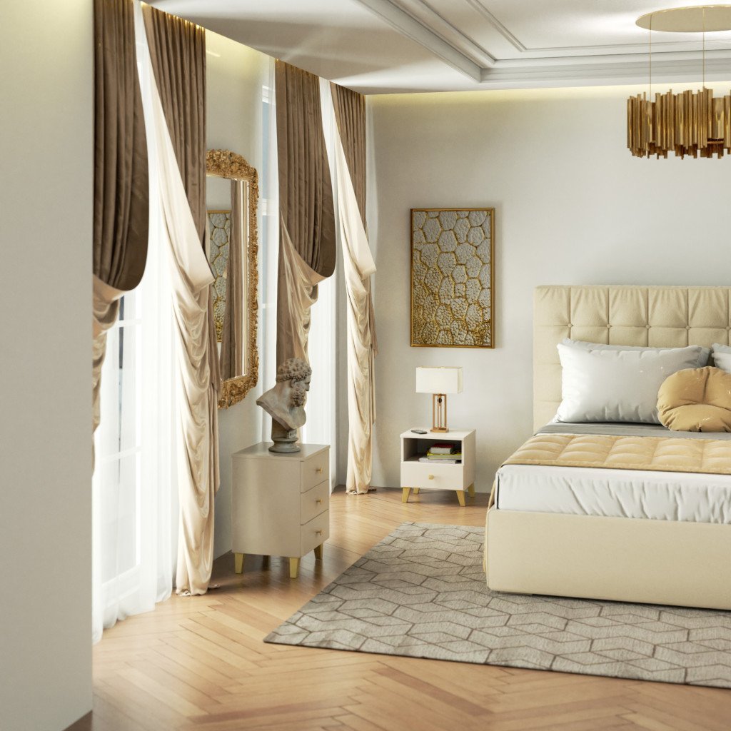 Comodă MOBI K-03 cu 3 sertare – PAL laminat 16 mm, 40 × 37 × 58 cm, cașmir cu detalii aurii - imagine 6