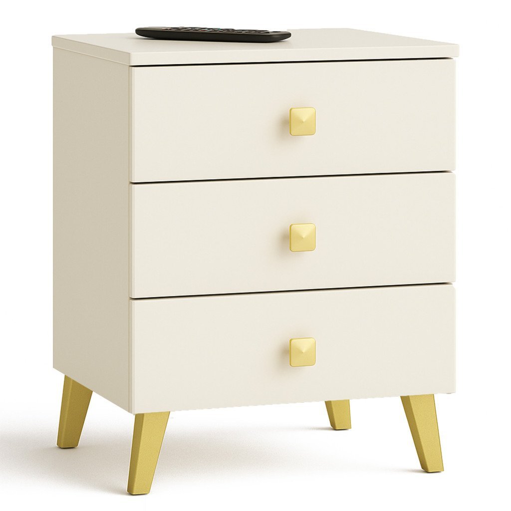 Comodă MOBI K-03 cu 3 sertare – PAL laminat 16 mm, 40 × 37 × 58 cm, cașmir cu detalii aurii