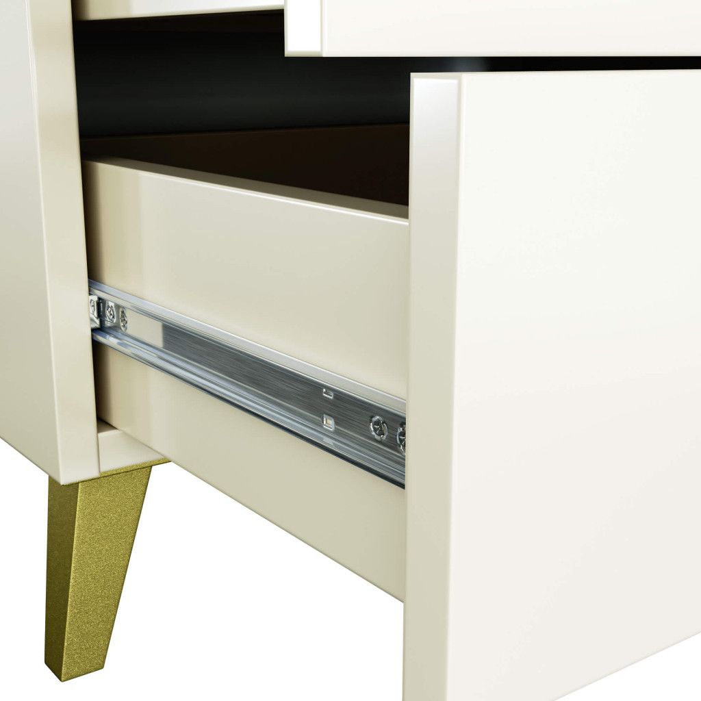 Comodă MOBI K-06 cu 6 sertare, 60x37x104 cm – bej cu detalii aurii - imagine 2