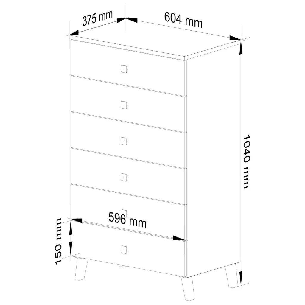 Comodă MOBI K-06 cu 6 sertare, 60x37x104 cm – bej cu detalii aurii - imagine 7