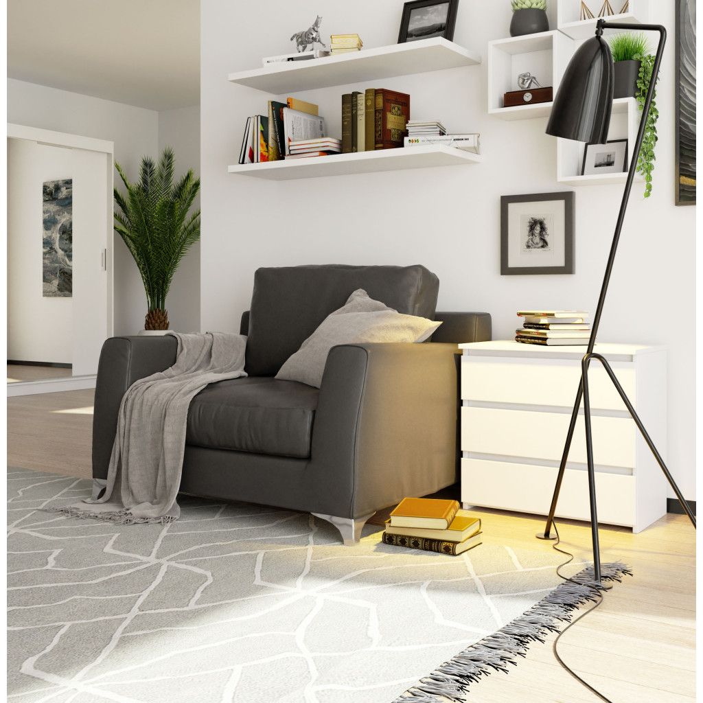Noptieră CL3 cu 3 sertare – albă, PAL laminat Kronospan, 60 × 35 × 57 cm - imagine 4
