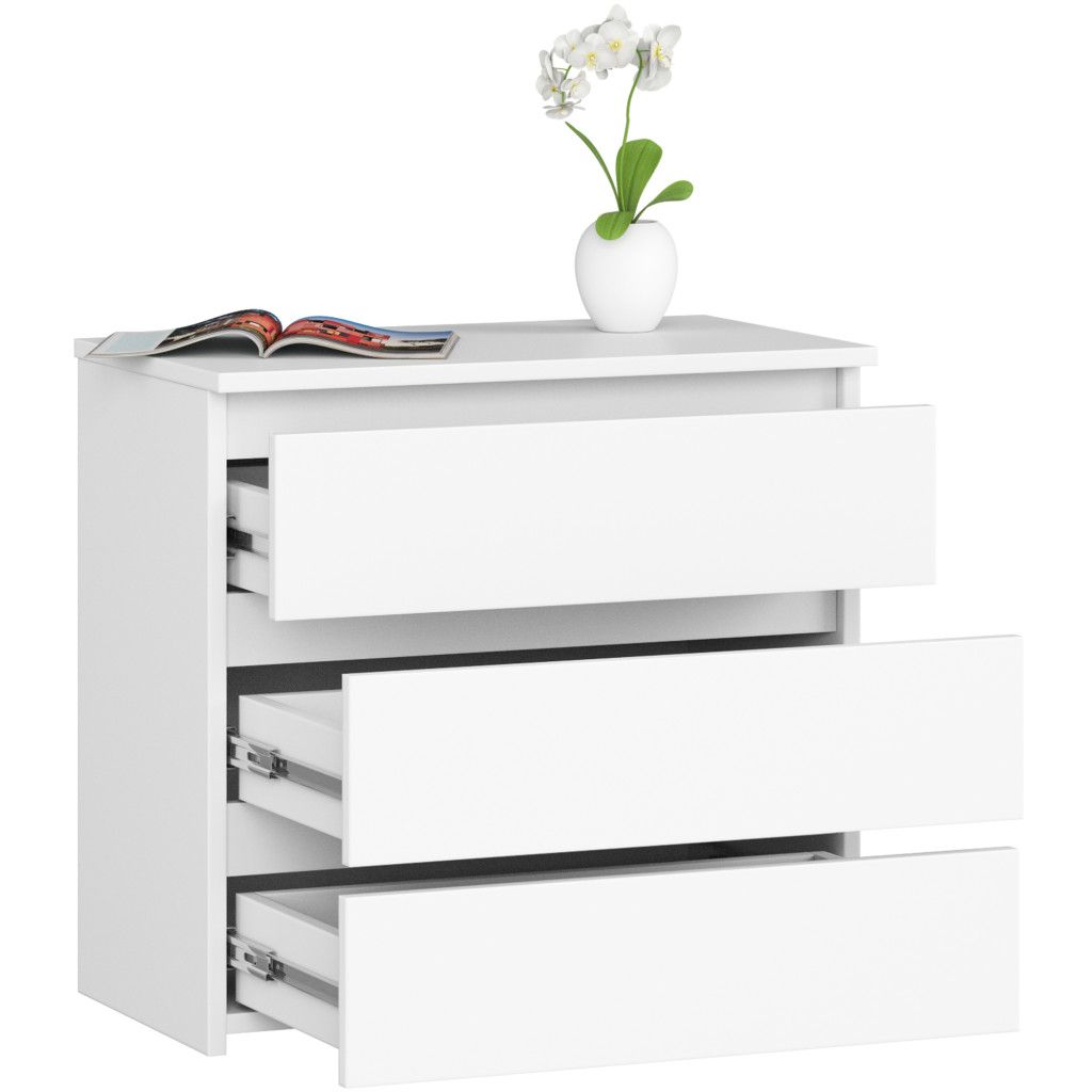 Noptieră CL3 cu 3 sertare – albă, PAL laminat Kronospan, 60 × 35 × 57 cm - imagine 5