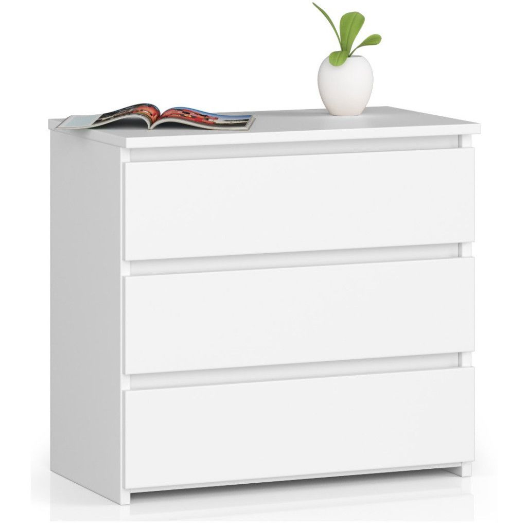 Noptieră CL3 cu 3 sertare – albă, PAL laminat Kronospan, 60 × 35 × 57 cm