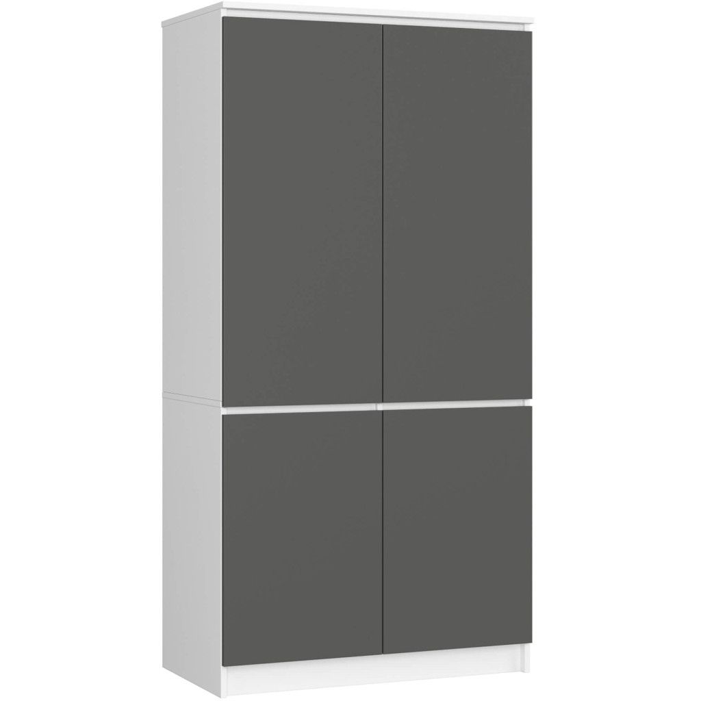 Dulap S90 cu 4 uși și rafturi – bară pentru umerașe, 90 × 51 × 180 cm, alb și gri grafit