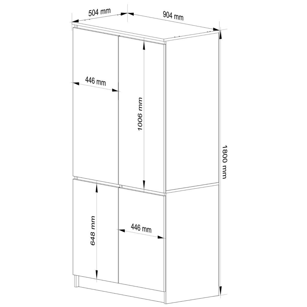 Dulap S90 cu 4 uși și rafturi – bară pentru umerașe, 90 × 51 × 180 cm, alb și gri grafit - imagine 3