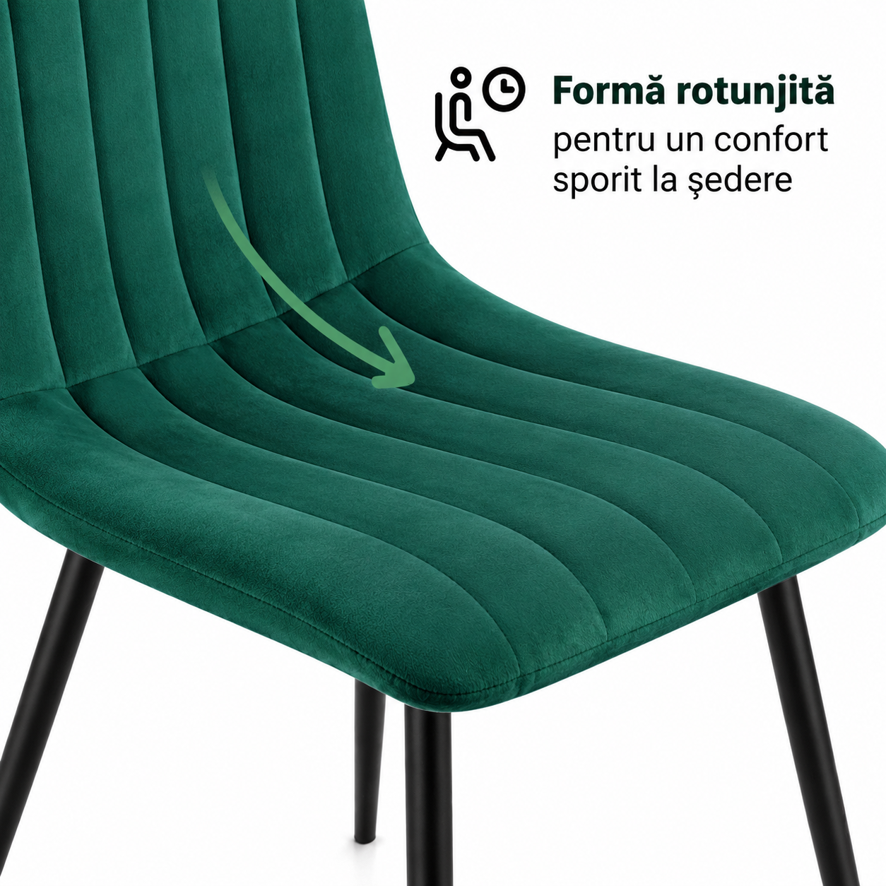 Set 4 scaune dining tapițate Akord Livo – catifea verde, picioare din oțel - imagine 3