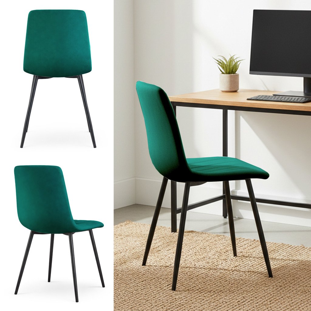 Set 4 scaune dining tapițate Akord Livo – catifea verde, picioare din oțel - imagine 8