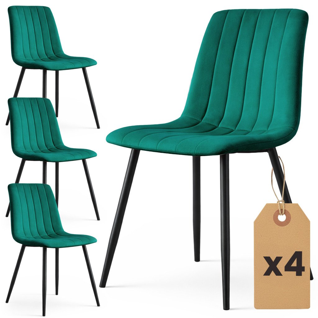 Set 4 scaune dining tapițate Akord Livo – catifea verde, picioare din oțel